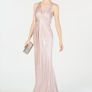Adrianna Papell Pink Ruched Metallic Formal 8